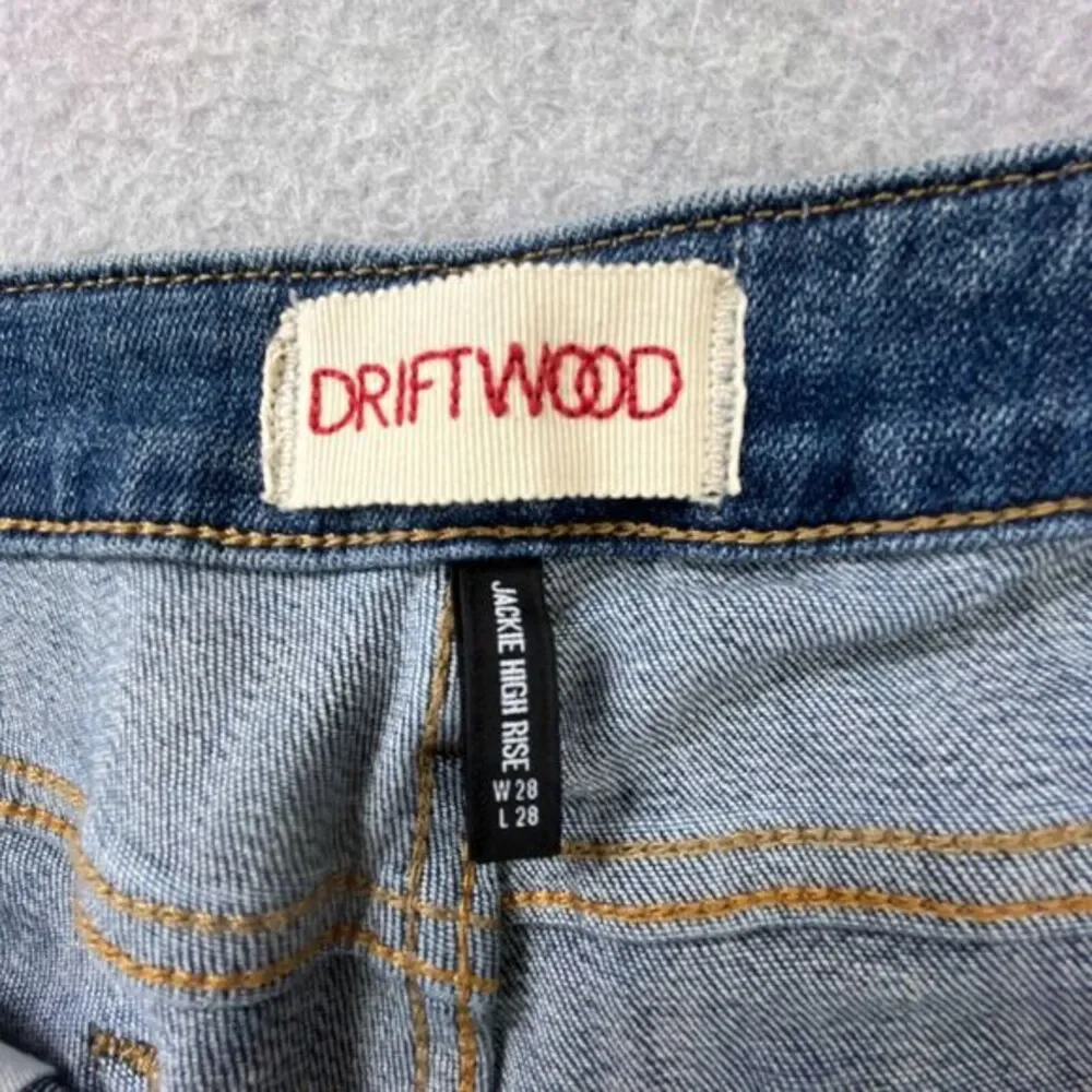 Driftwood Jackie High Rise Jeans Womens Sz 28 x 28 Geometric Stripe Embroidered - Picture 10 of 15